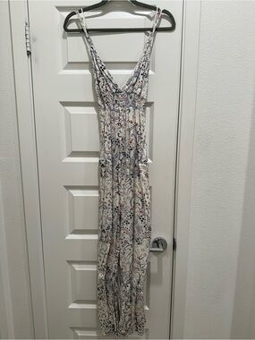 lovestitch Cream Maxi Dress with Navy & Coral Paisley Print